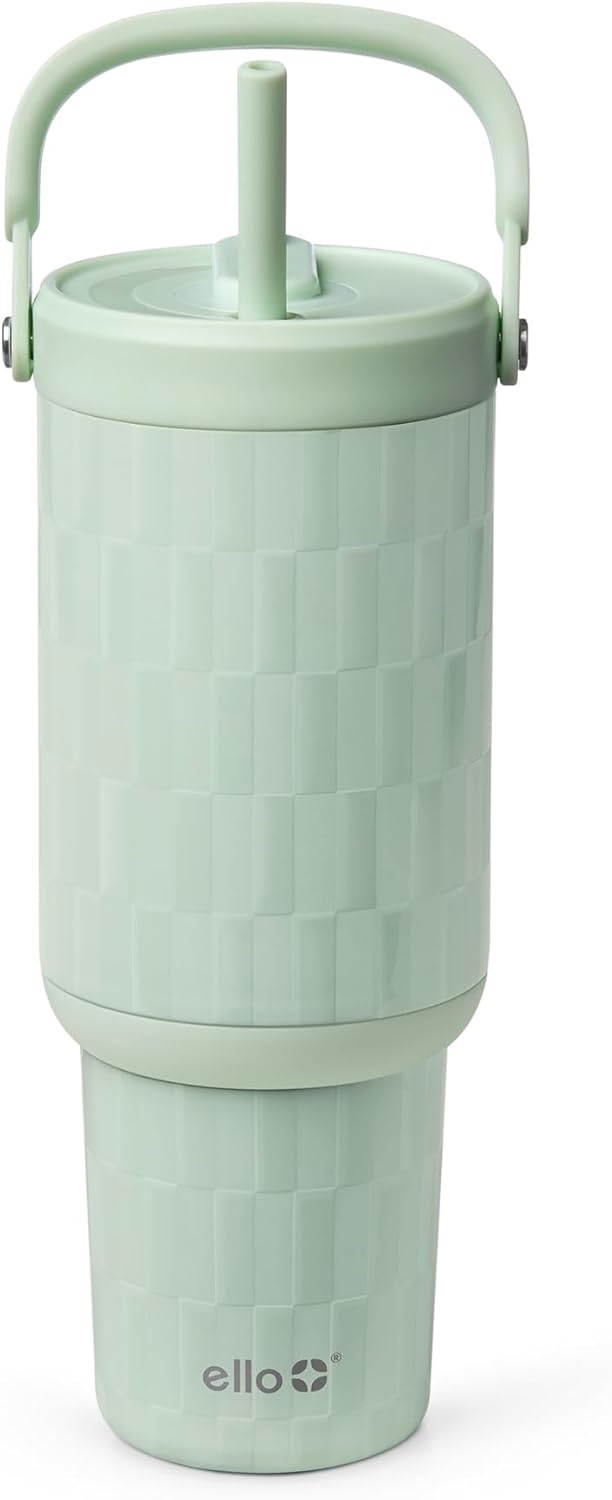 image:imageEllo Oasis Go 32oz Tumbler with Top Handle and Retracting Straw Reusable Insulated Stainless Steel Cup 100 Leakproof Water Bottle 24 Hours Cold Cup Holder Friendly For Travel JadeglowJadeglow