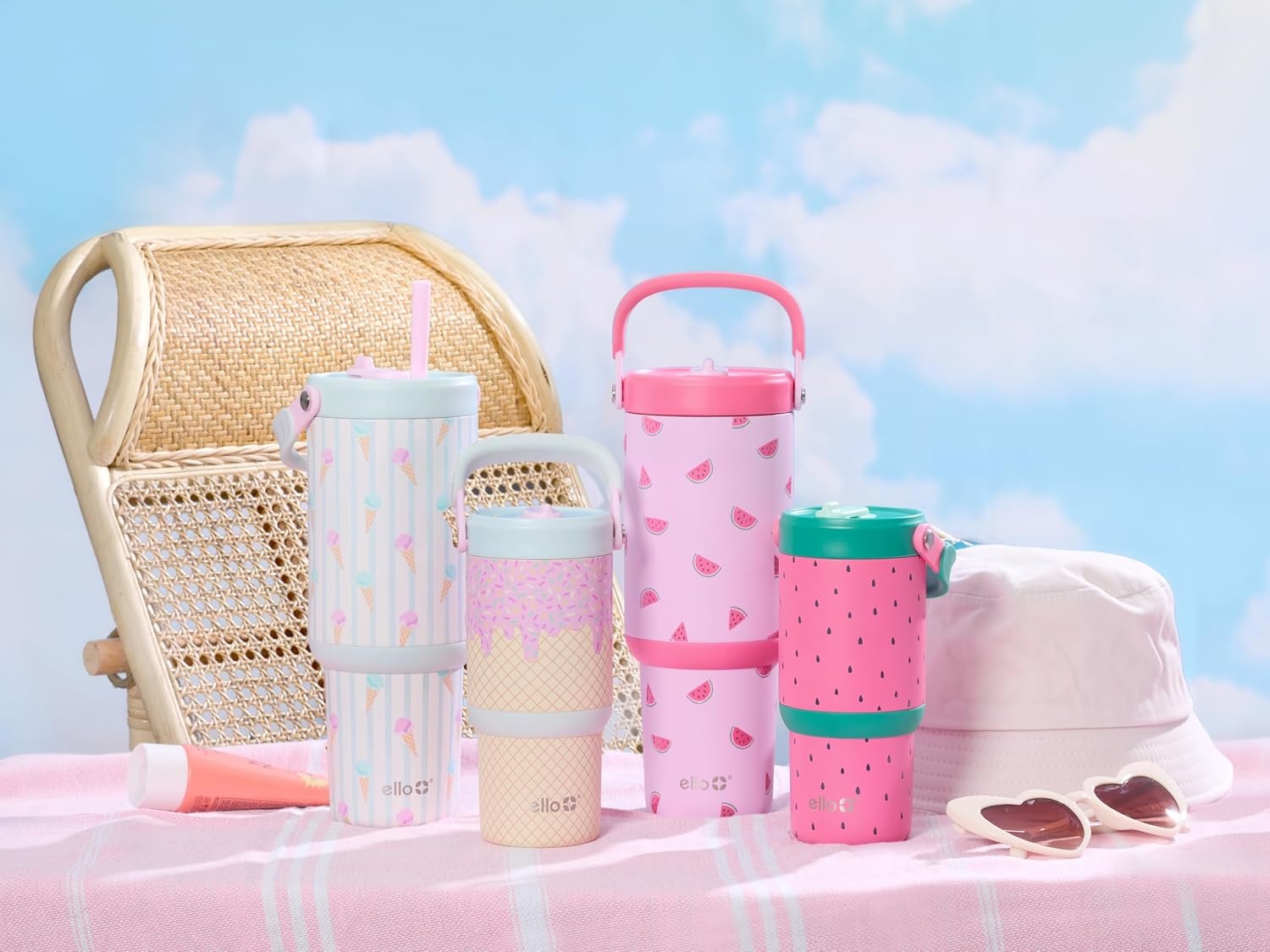 image:imageEllo Oasis Go 32oz Tumbler with Top Handle and Retracting Straw Reusable Insulated Stainless Steel Cup 100 Leakproof Water Bottle 24 Hours Cold Cup Holder Friendly For Travel JadeglowIce Cream Parlor