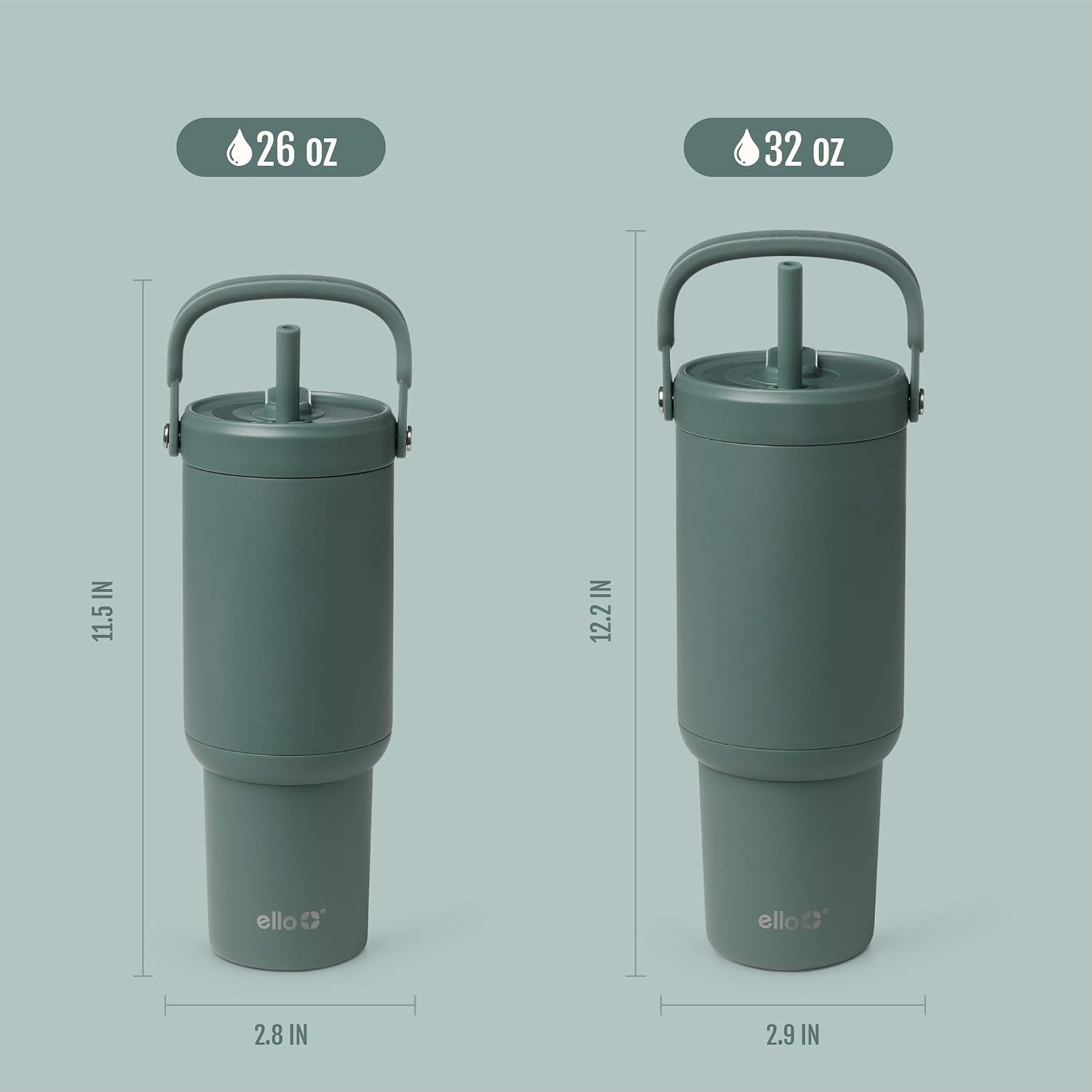 image:imageEllo Oasis Go 32oz Tumbler with Top Handle and Retracting Straw Reusable Insulated Stainless Steel Cup 100 Leakproof Water Bottle 24 Hours Cold Cup Holder Friendly For Travel JadeglowAlligator