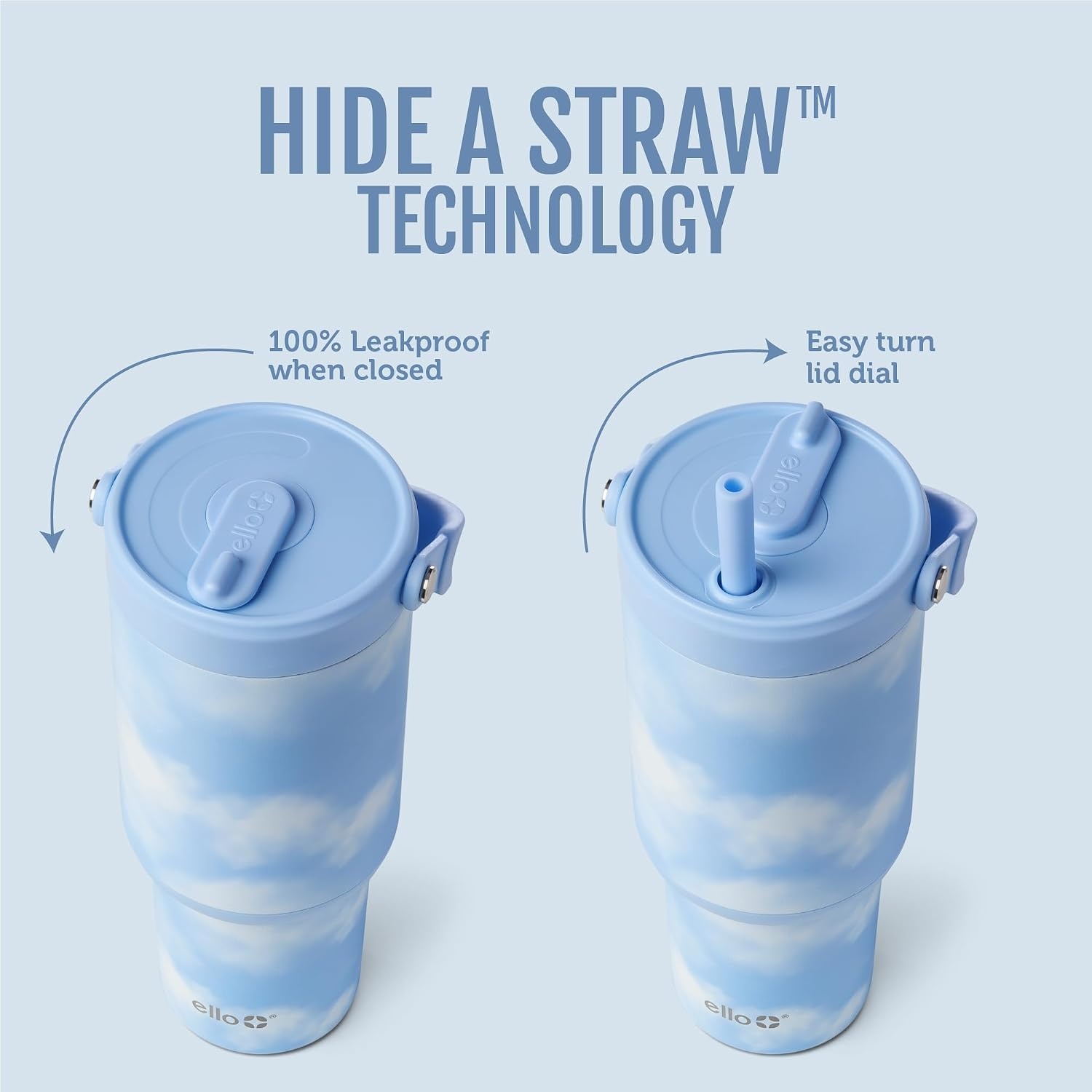 image:imageEllo Oasis Go 32oz Tumbler with Top Handle and Retracting Straw Reusable Insulated Stainless Steel Cup 100 Leakproof Water Bottle 24 Hours Cold Cup Holder Friendly For Travel JadeglowIn The Clouds
