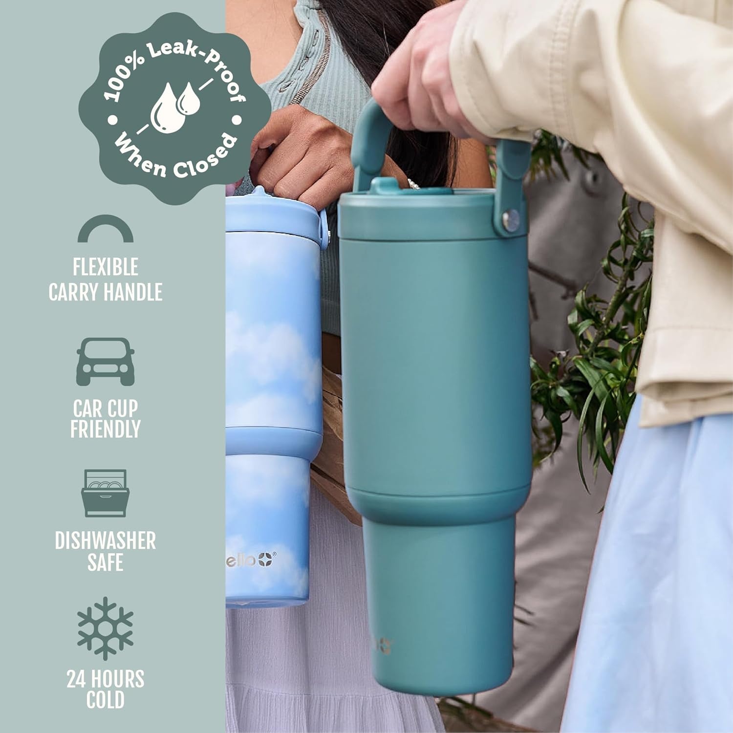 image:imageEllo Oasis Go 32oz Tumbler with Top Handle and Retracting Straw Reusable Insulated Stainless Steel Cup 100 Leakproof Water Bottle 24 Hours Cold Cup Holder Friendly For Travel JadeglowAlligator