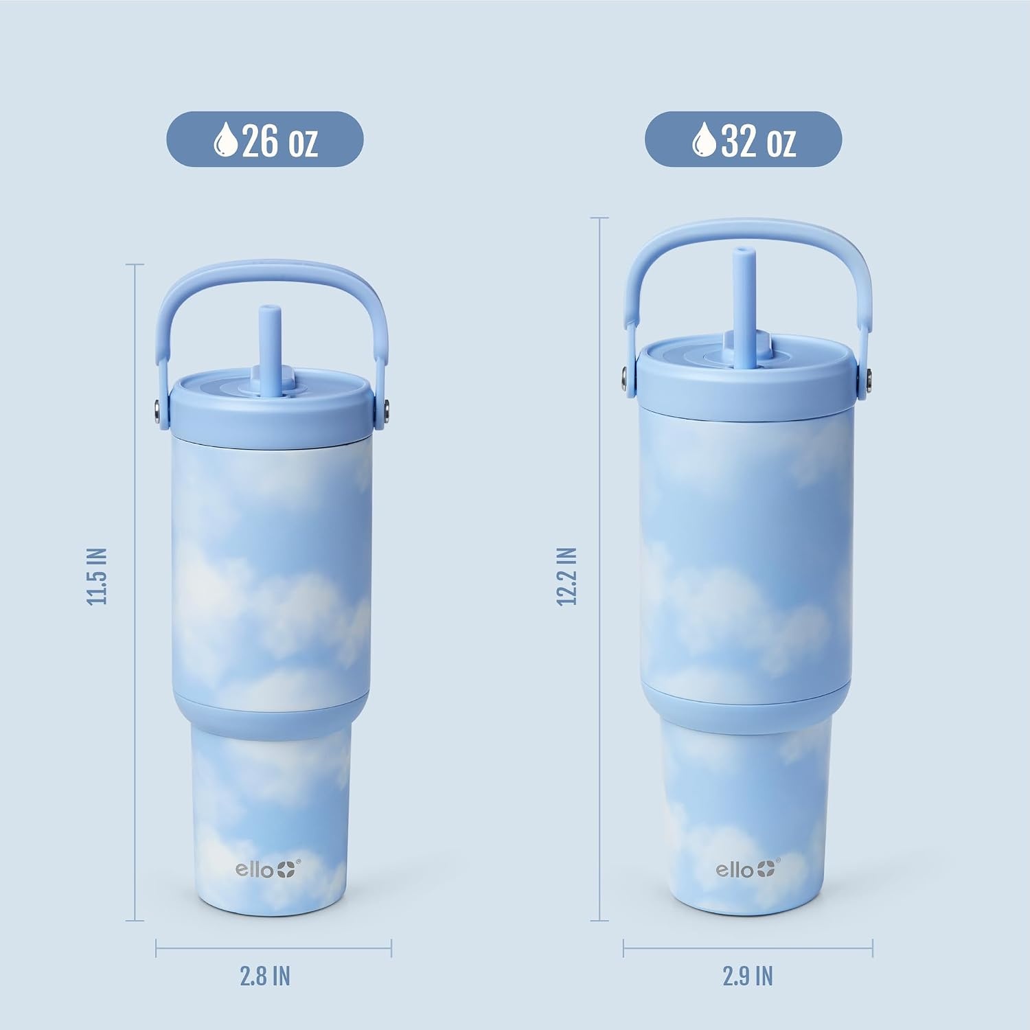 image:imageEllo Oasis Go 32oz Tumbler with Top Handle and Retracting Straw Reusable Insulated Stainless Steel Cup 100 Leakproof Water Bottle 24 Hours Cold Cup Holder Friendly For Travel JadeglowIn The Clouds