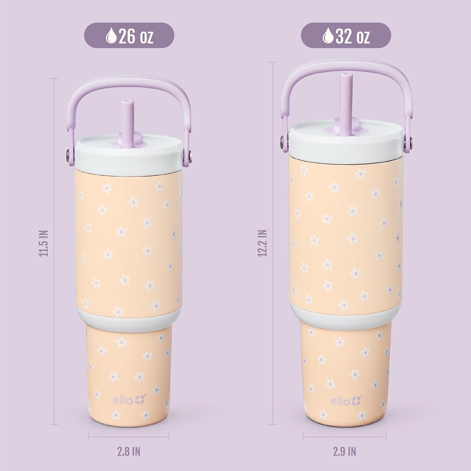 image:imageEllo Oasis Go 32oz Tumbler with Top Handle and Retracting Straw Reusable Insulated Stainless Steel Cup 100 Leakproof Water Bottle 24 Hours Cold Cup Holder Friendly For Travel JadeglowDaisies