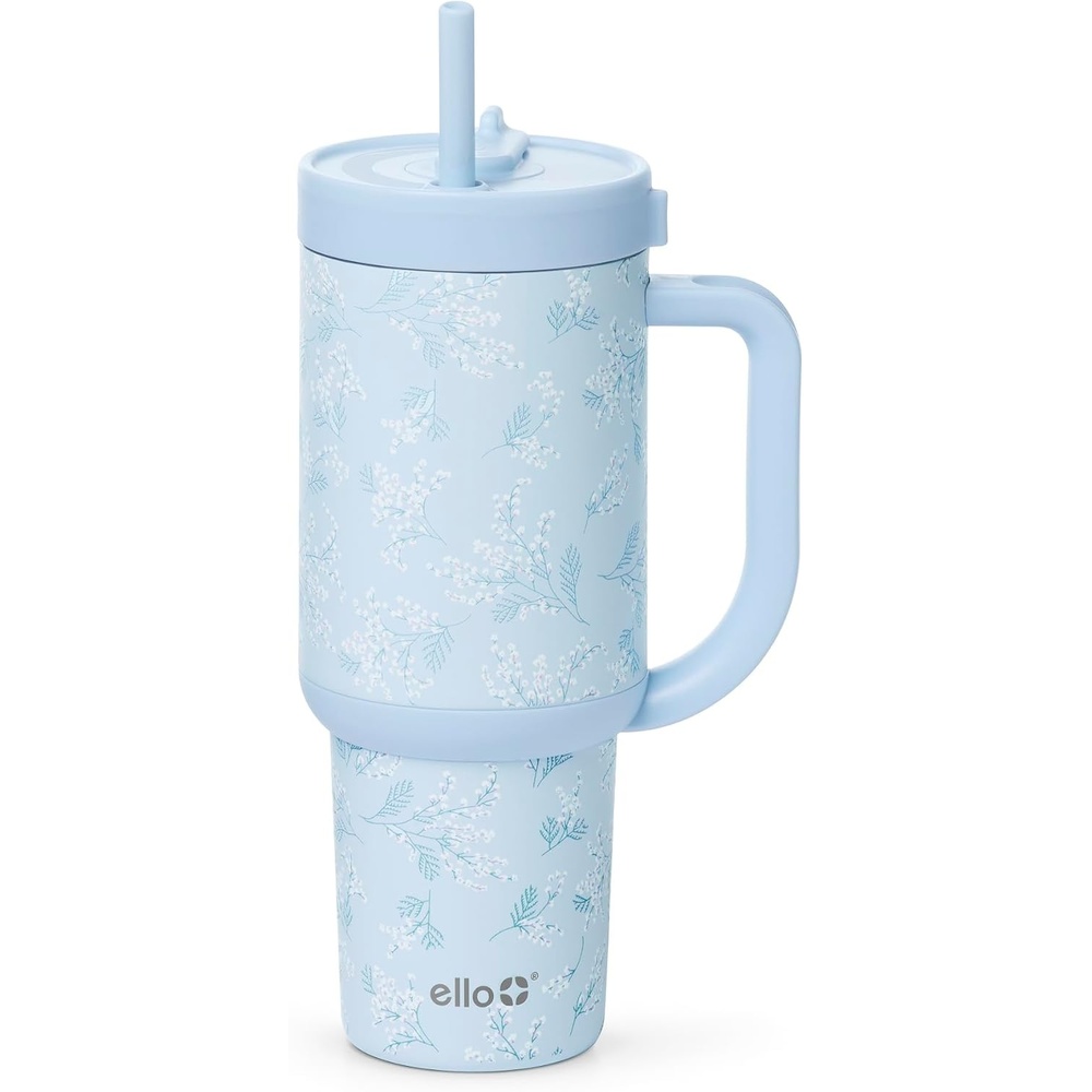 image:imageEllo Oasis 40oz Tumbler with Handle amp Retracting Straw Reusable Insulated Stainless Steel Cup 100 Leakproof Keeps Cold for 24 Hours Cup Holder Friendly Picnic on the VineSweet Alyssum