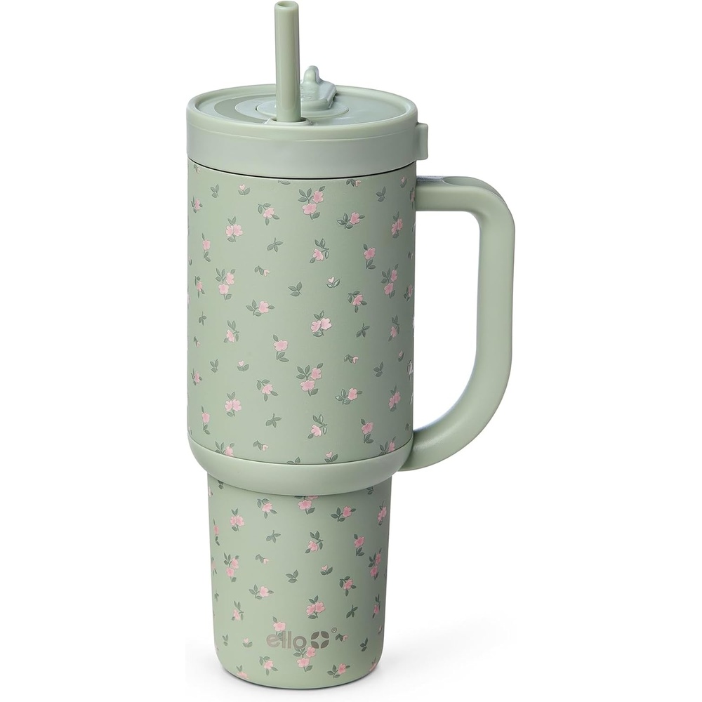 image:imageEllo Oasis 40oz Tumbler with Handle amp Retracting Straw Reusable Insulated Stainless Steel Cup 100 Leakproof Keeps Cold for 24 Hours Cup Holder Friendly Picnic on the VineFull Bloom