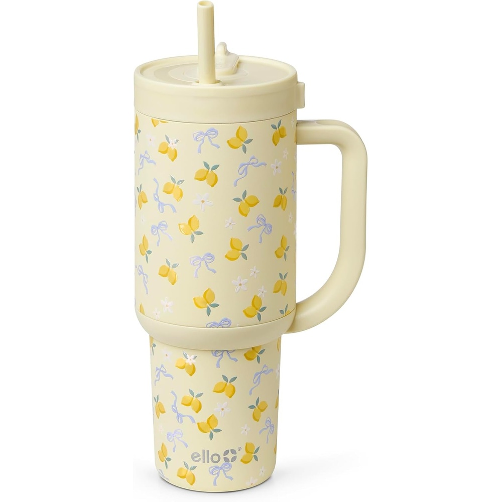 image:imageEllo Oasis 40oz Tumbler with Handle amp Retracting Straw Reusable Insulated Stainless Steel Cup 100 Leakproof Keeps Cold for 24 Hours Cup Holder Friendly Picnic on the VineMain Squeeze
