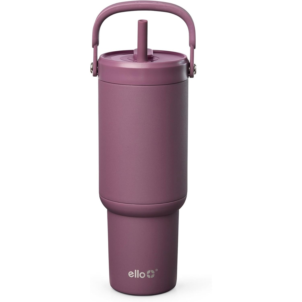 image:imageEllo Oasis Go 32oz Tumbler with Top Handle and Retracting Straw Reusable Insulated Stainless Steel Cup 100 Leakproof Water Bottle 24 Hours Cold Cup Holder Friendly For Travel JadeglowWild Rasberry