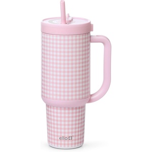Ello Oasis 40oz Tumbler with Handle & Retracting Straw | Reusable Insulated Stainless Steel Cup 100% Leakproof | Keeps Cold for 24 Hours | Cup Holder Friendly | Picnic on the Vine(Pink Gingham)