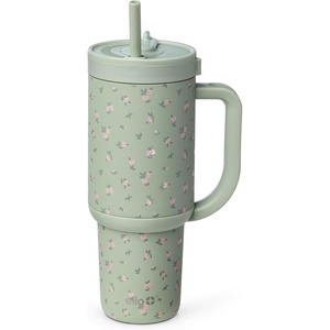 Ello Oasis 40oz Tumbler with Handle & Retracting Straw | Reusable Insulated Stainless Steel Cup 100% Leakproof | Keeps Cold for 24 Hours | Cup Holder Friendly | Picnic on the Vine(Full Bloom)