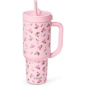Ello Oasis 40oz Tumbler with Handle & Retracting Straw | Reusable Insulated Stainless Steel Cup 100% Leakproof | Keeps Cold for 24 Hours | Cup Holder Friendly | Picnic on the Vine(Yours Truly)