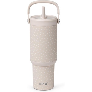 Ello Oasis Go+ 32oz Tumbler with Top Handle and Retracting Straw | Reusable Insulated Stainless Steel Cup, 100% Leakproof Water Bottle, 24 Hours Cold, Cup Holder Friendly For Travel | Jadeglow(Wild Dot)
