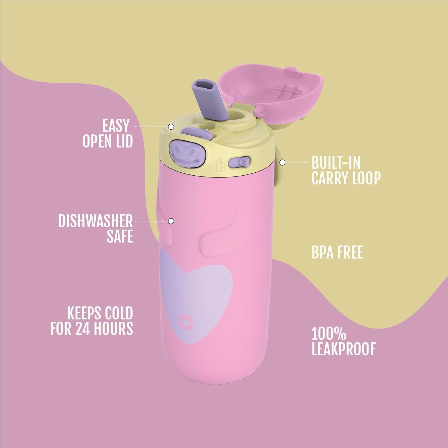 image:imageEllo Ellies 12oz Stainless Steel Leakproof Kids Water Bottle Firetruck Insulated kids water bottle with straw leakproof locking lid carry handle and stainless steel fun design for schoolUnicorn