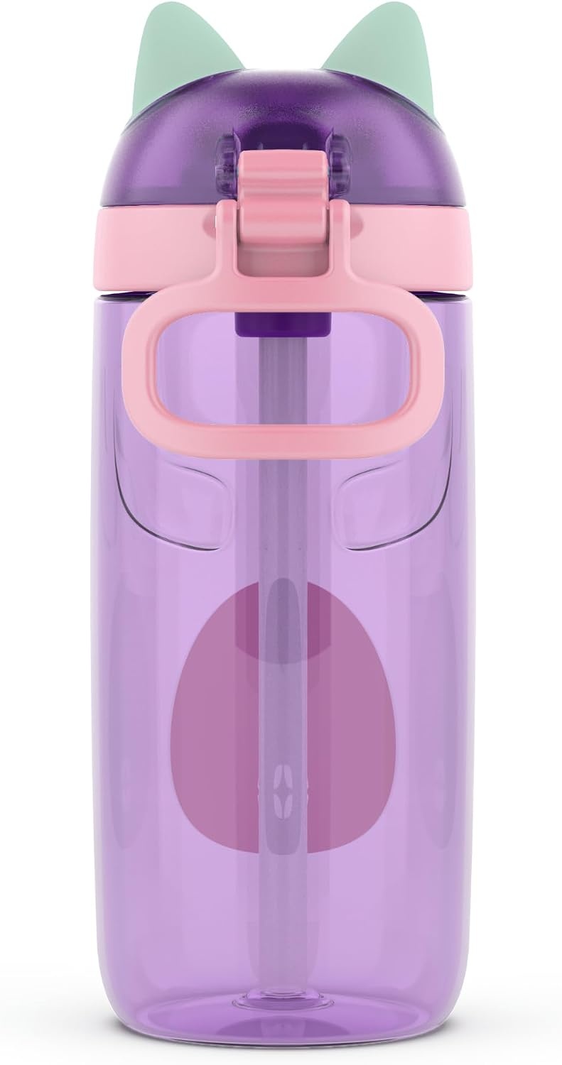 image:imageEllo Ellies 12oz Stainless Steel Leakproof Kids Water Bottle Firetruck Insulated kids water bottle with straw leakproof locking lid carry handle and stainless steel fun design for schoolCat