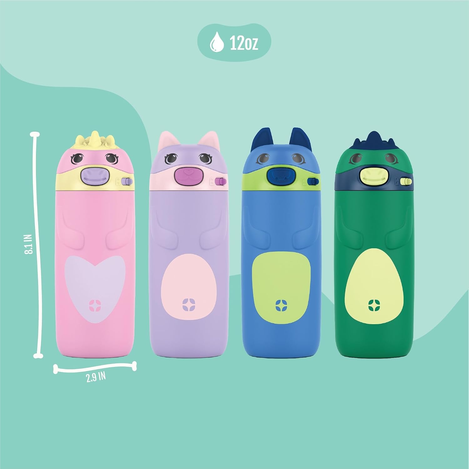 image:imageEllo Ellies 12oz Stainless Steel Leakproof Kids Water Bottle Firetruck Insulated kids water bottle with straw leakproof locking lid carry handle and stainless steel fun design for schoolDog