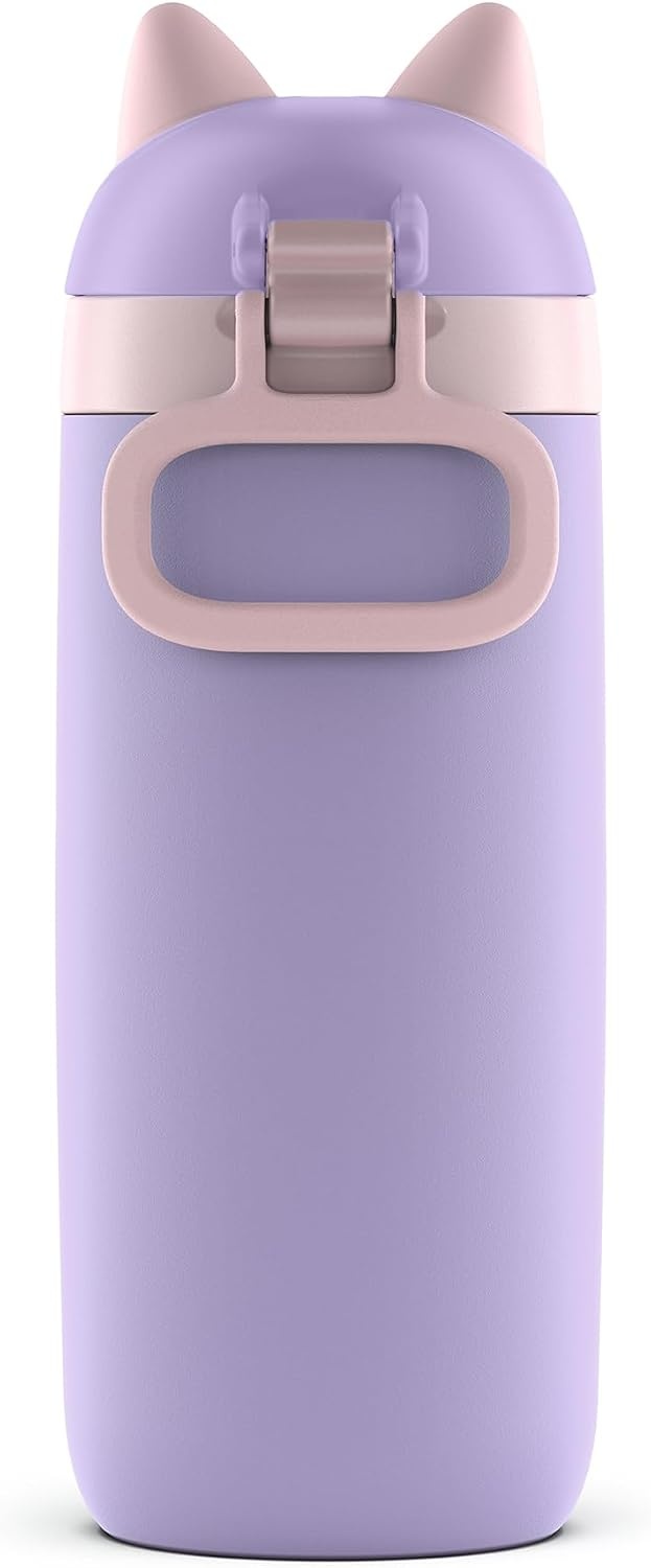 image:imageEllo Ellies 12oz Stainless Steel Leakproof Kids Water Bottle Firetruck Insulated kids water bottle with straw leakproof locking lid carry handle and stainless steel fun design for schoolCat