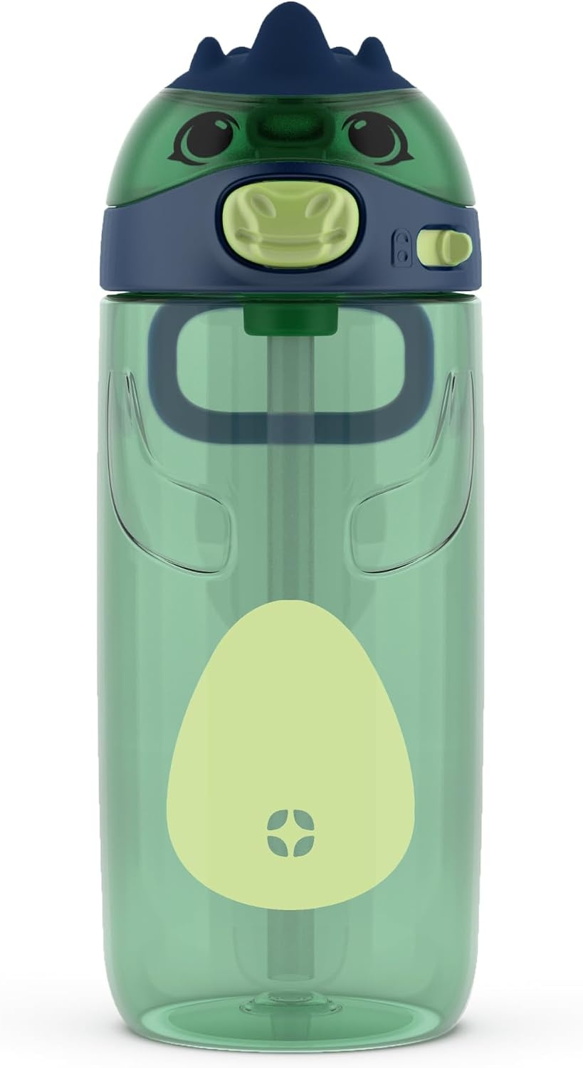 image:imageEllo Ellies 12oz Stainless Steel Leakproof Kids Water Bottle Firetruck Insulated kids water bottle with straw leakproof locking lid carry handle and stainless steel fun design for schoolDino