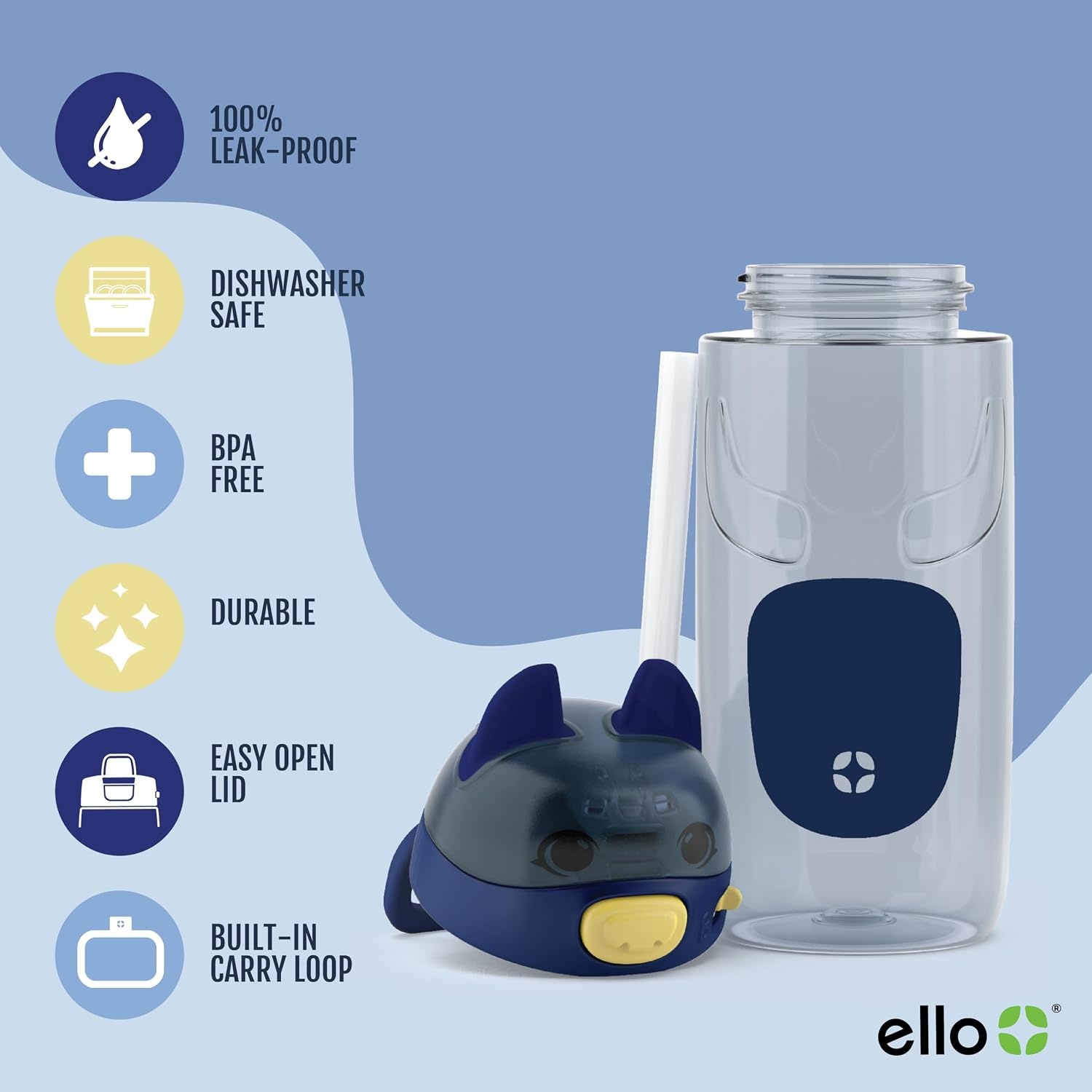 image:imageEllo Ellies 12oz Stainless Steel Leakproof Kids Water Bottle Firetruck Insulated kids water bottle with straw leakproof locking lid carry handle and stainless steel fun design for schoolDog