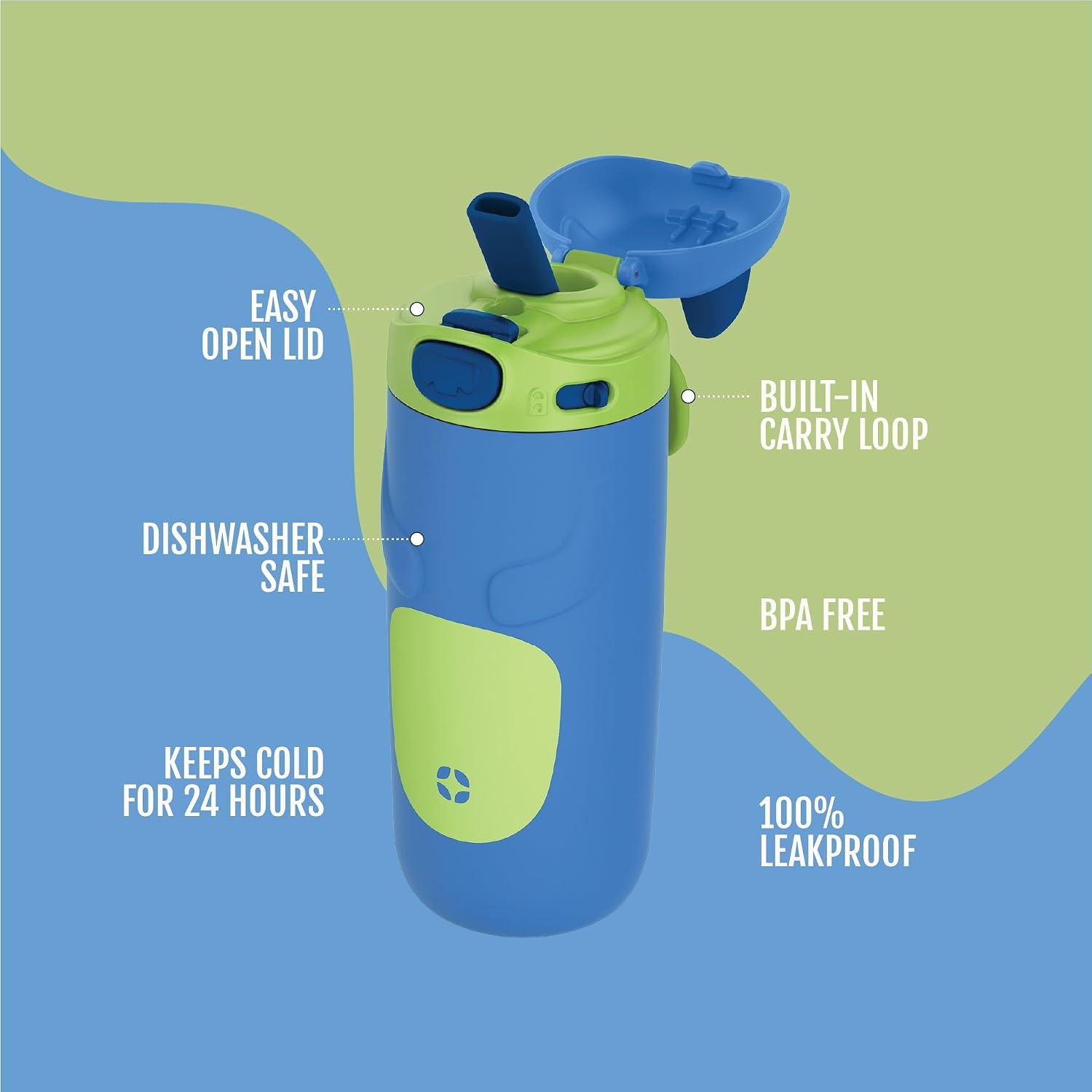 image:imageEllo Ellies 12oz Stainless Steel Leakproof Kids Water Bottle Firetruck Insulated kids water bottle with straw leakproof locking lid carry handle and stainless steel fun design for schoolDog