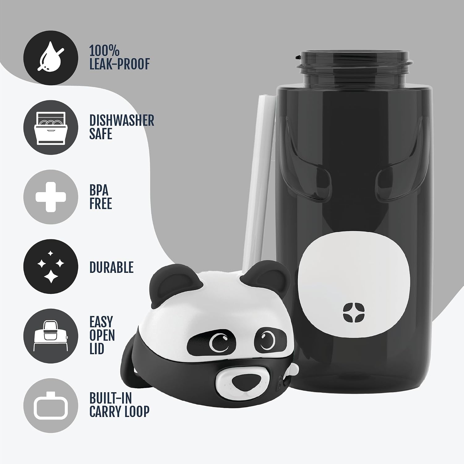 image:imageEllo Ellies 12oz Stainless Steel Leakproof Kids Water Bottle Firetruck Insulated kids water bottle with straw leakproof locking lid carry handle and stainless steel fun design for schoolPanda