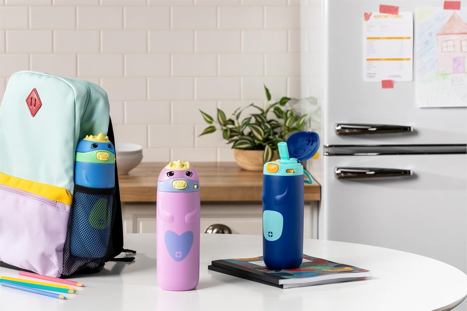 image:imageEllo Ellies 12oz Stainless Steel Leakproof Kids Water Bottle Firetruck Insulated kids water bottle with straw leakproof locking lid carry handle and stainless steel fun design for schoolCat