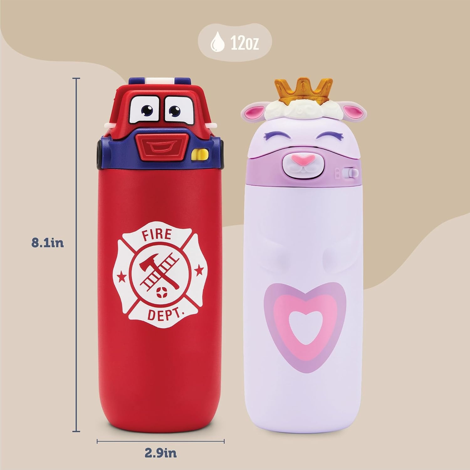 image:imageEllo Ellies 12oz Stainless Steel Leakproof Kids Water Bottle Firetruck Insulated kids water bottle with straw leakproof locking lid carry handle and stainless steel fun design for schoolLamb Princess