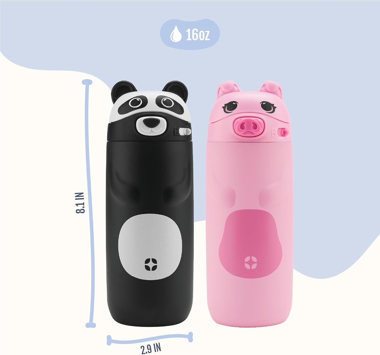 image:imageEllo Ellies 12oz Stainless Steel Leakproof Kids Water Bottle Firetruck Insulated kids water bottle with straw leakproof locking lid carry handle and stainless steel fun design for schoolPig