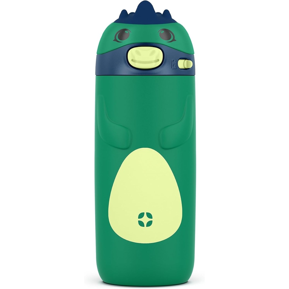 image:imageEllo Ellies 12oz Stainless Steel Leakproof Kids Water Bottle Firetruck Insulated kids water bottle with straw leakproof locking lid carry handle and stainless steel fun design for schoolDino