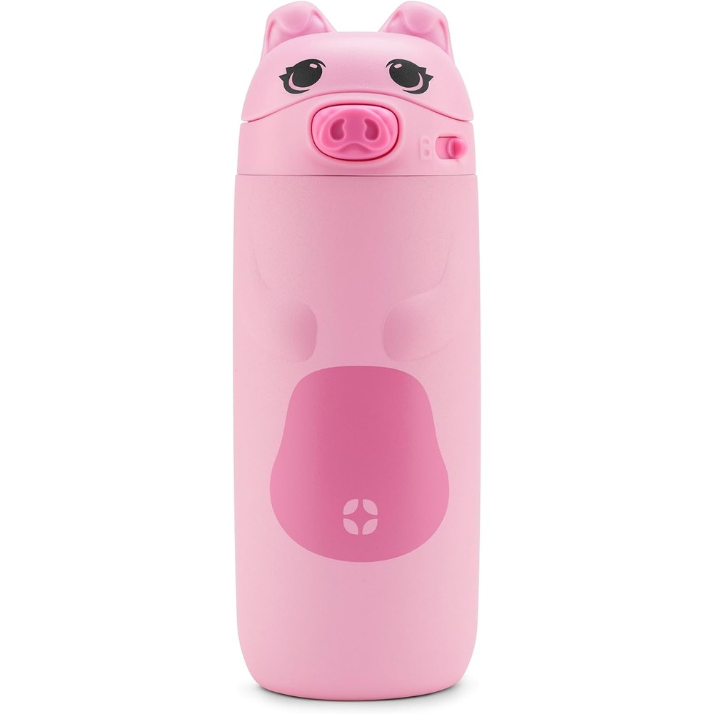 image:imageEllo Ellies 12oz Stainless Steel Leakproof Kids Water Bottle Firetruck Insulated kids water bottle with straw leakproof locking lid carry handle and stainless steel fun design for schoolPig