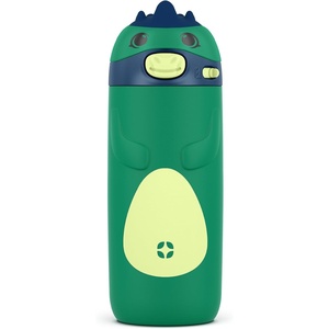 Ello Ellies 12oz Stainless Steel Leakproof Kids Water Bottle, Firetruck | Insulated kids water bottle with straw, leakproof locking lid, carry handle, and stainless steel fun design for school(Dino)