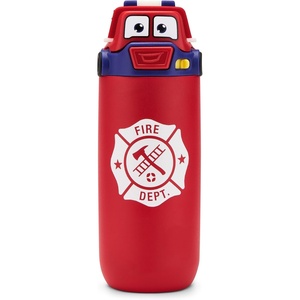 Ello Ellies 12oz Stainless Steel Leakproof Kids Water Bottle, Firetruck | Insulated kids water bottle with straw, leakproof locking lid, carry handle, and stainless steel fun design for school(Firetruck)