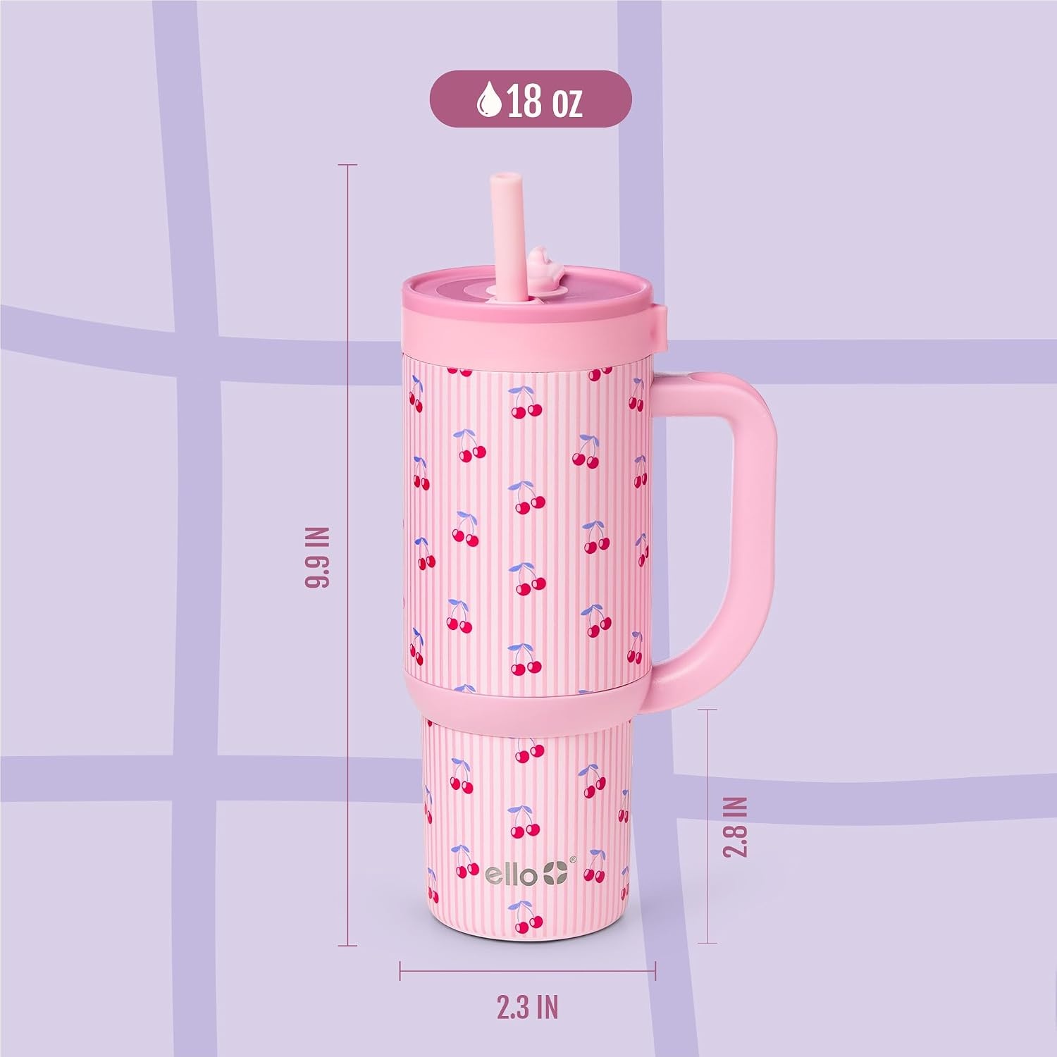 image:imageEllo Oasis Go 14oz Insulated Stainless Kids Tumbler with Straw A La Mode Leakproof kids tumbler with top handle and retracting straw BPAfree keeps drinks cold great for school and travelPreppy Cherries