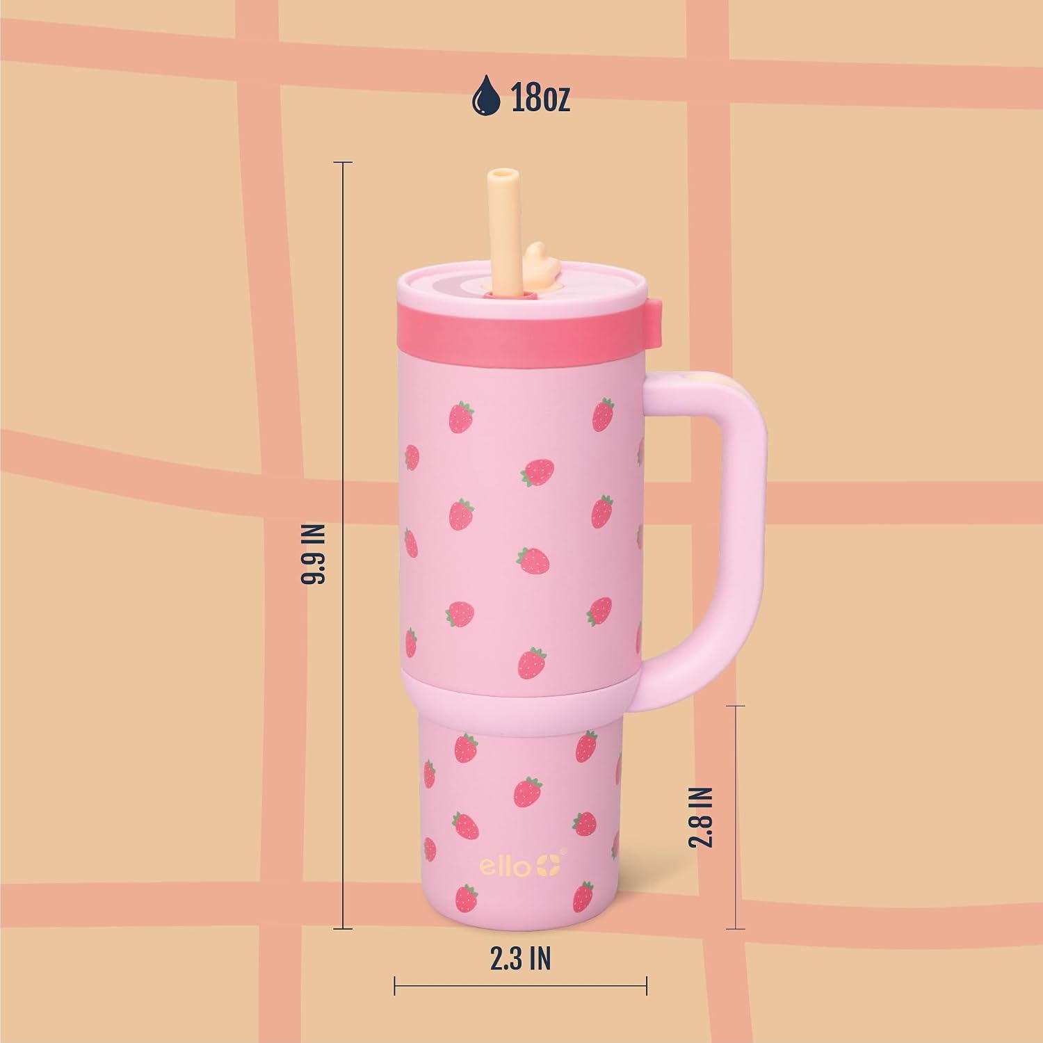 image:imageEllo Oasis Go 14oz Insulated Stainless Kids Tumbler with Straw A La Mode Leakproof kids tumbler with top handle and retracting straw BPAfree keeps drinks cold great for school and travelStrawberries