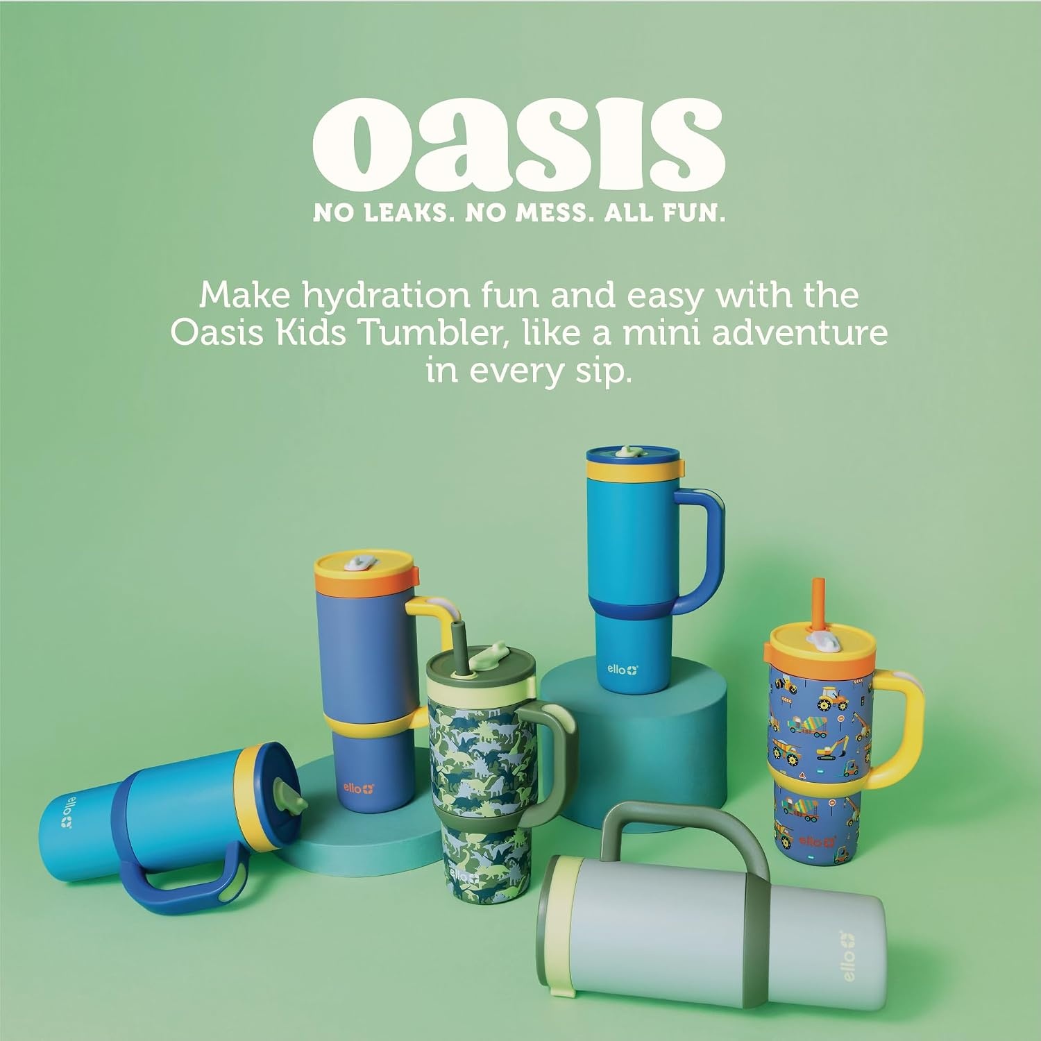 image:imageEllo Oasis Go 14oz Insulated Stainless Kids Tumbler with Straw A La Mode Leakproof kids tumbler with top handle and retracting straw BPAfree keeps drinks cold great for school and travelAvocado