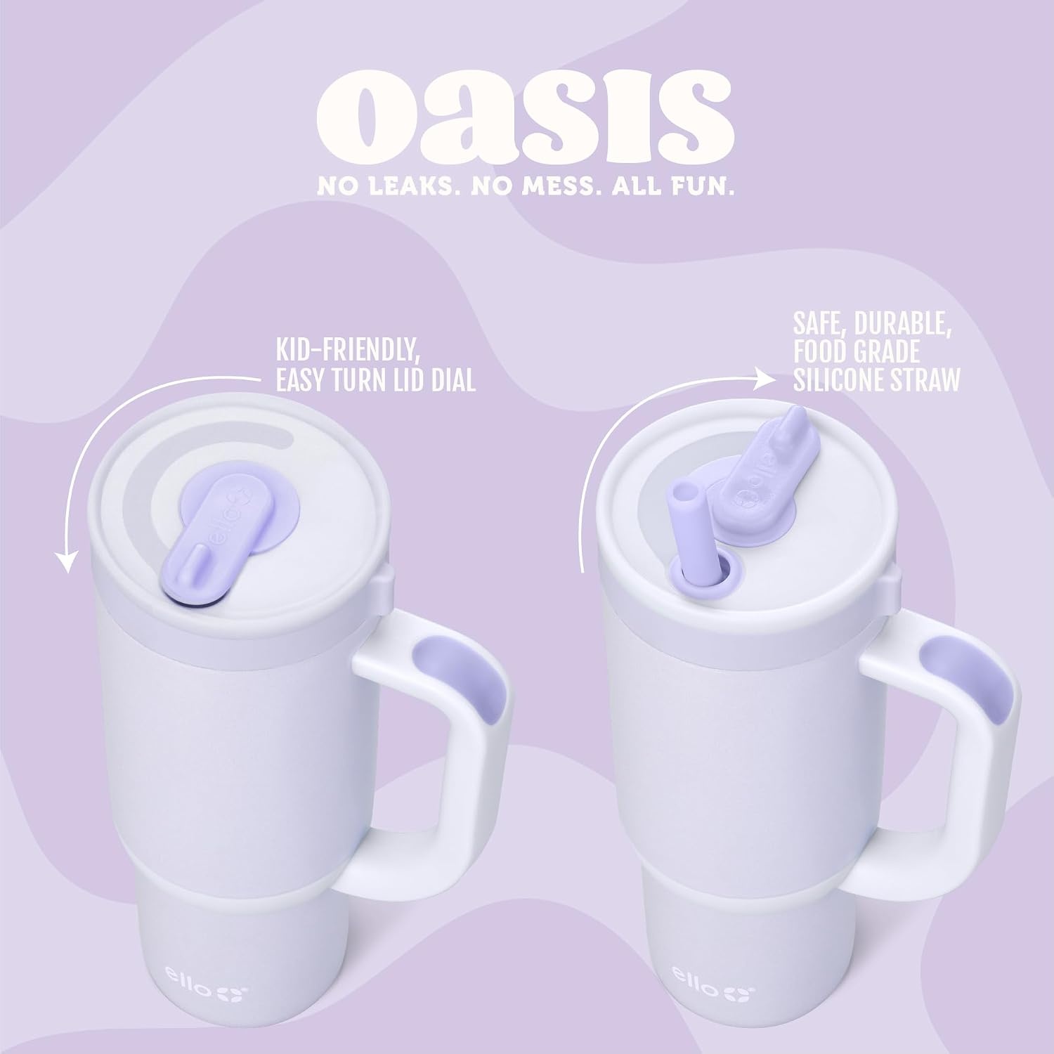 image:imageEllo Oasis Go 14oz Insulated Stainless Kids Tumbler with Straw A La Mode Leakproof kids tumbler with top handle and retracting straw BPAfree keeps drinks cold great for school and travelLighthouse