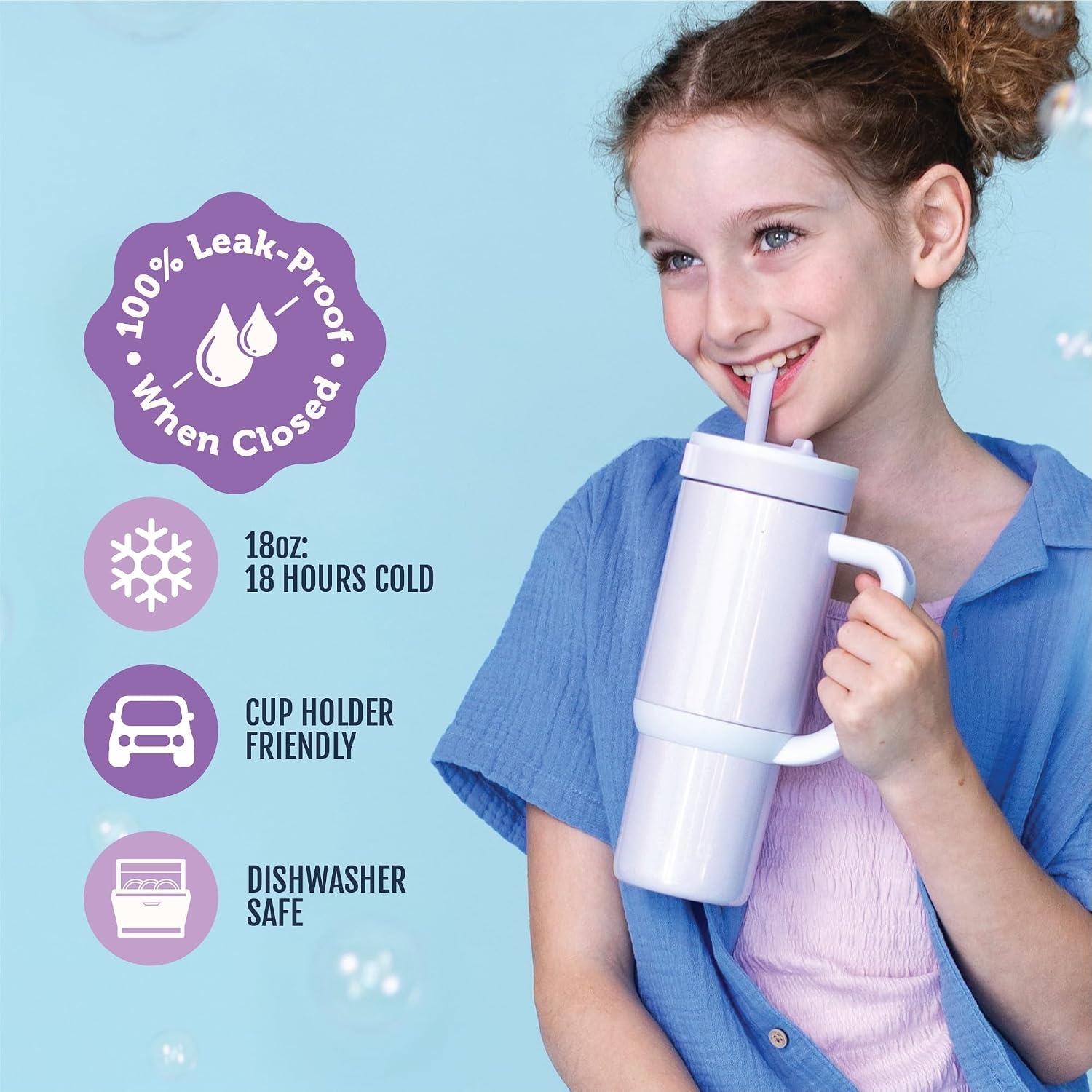 image:imageEllo Oasis Go 14oz Insulated Stainless Kids Tumbler with Straw A La Mode Leakproof kids tumbler with top handle and retracting straw BPAfree keeps drinks cold great for school and travelShiny Purple