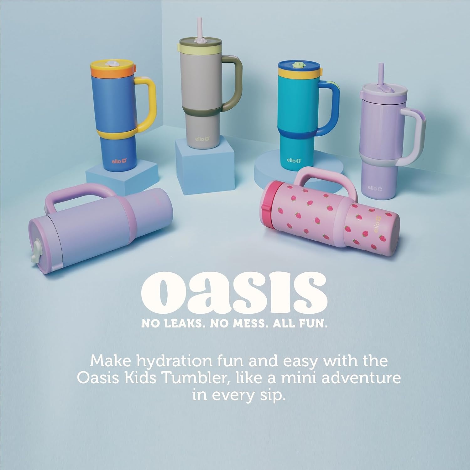 image:imageEllo Oasis Go 14oz Insulated Stainless Kids Tumbler with Straw A La Mode Leakproof kids tumbler with top handle and retracting straw BPAfree keeps drinks cold great for school and travelWinging It