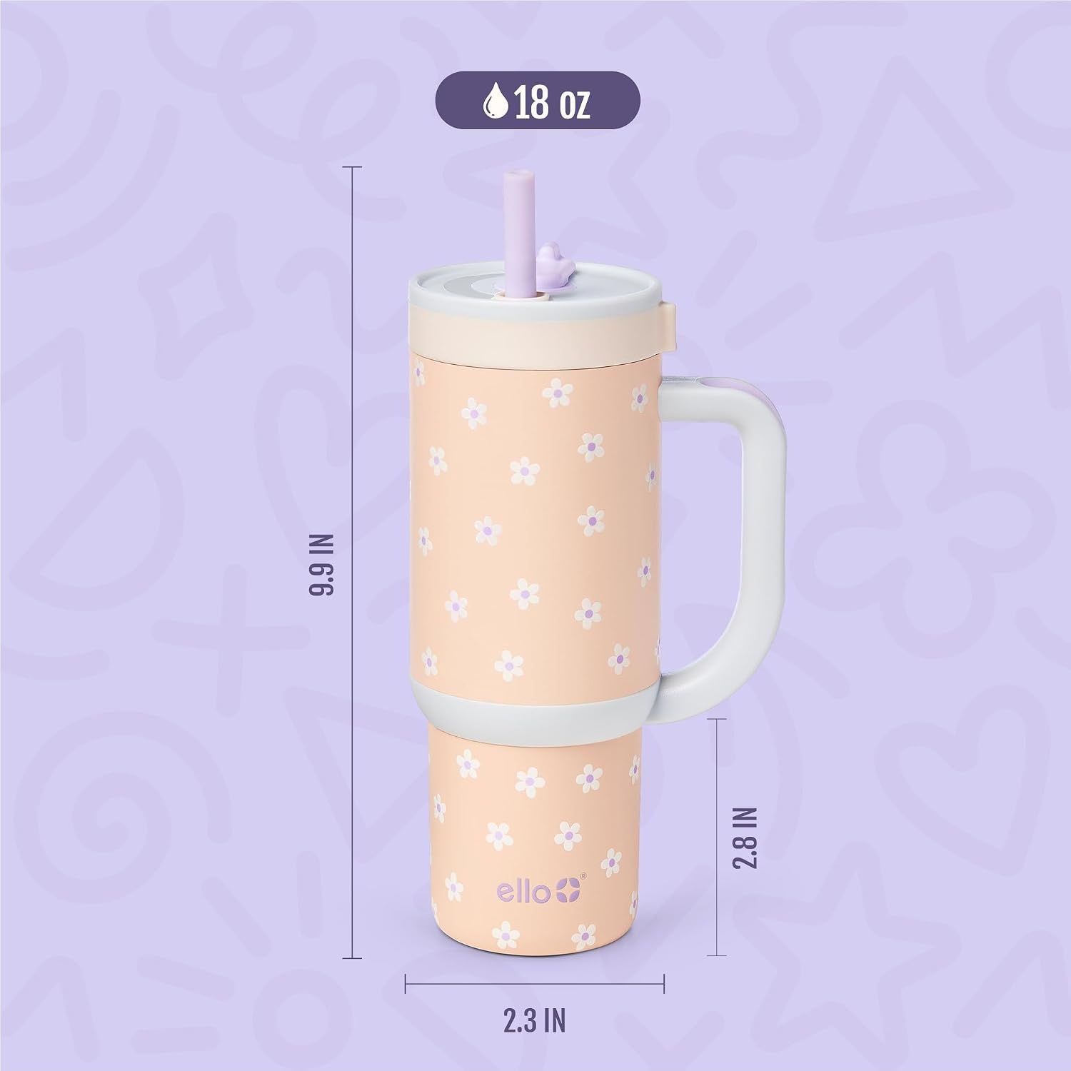 image:imageEllo Oasis Go 14oz Insulated Stainless Kids Tumbler with Straw A La Mode Leakproof kids tumbler with top handle and retracting straw BPAfree keeps drinks cold great for school and travelOrange Daisies
