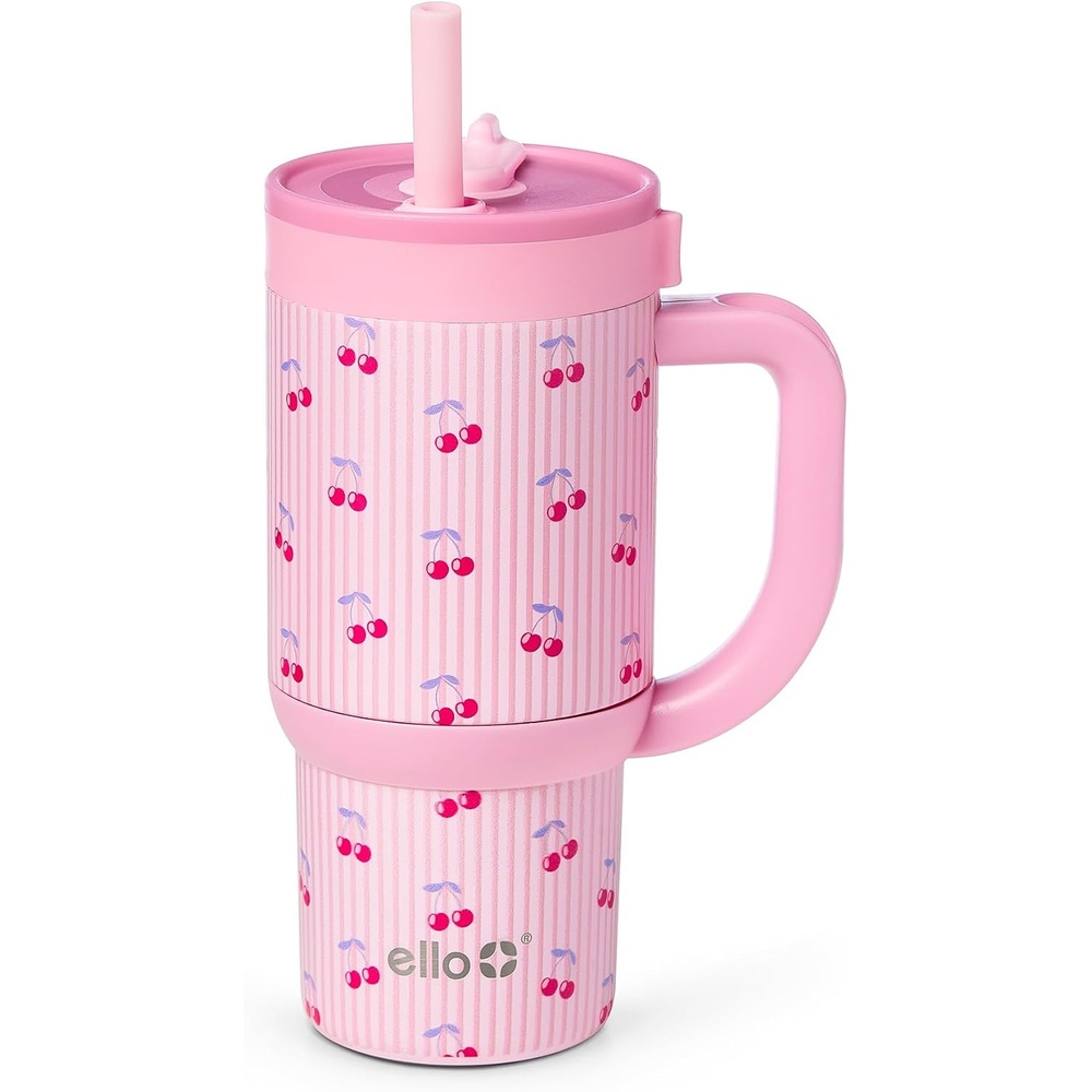 image:imageEllo Oasis Go 14oz Insulated Stainless Kids Tumbler with Straw A La Mode Leakproof kids tumbler with top handle and retracting straw BPAfree keeps drinks cold great for school and travelPreppy Cherries