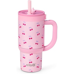 Ello Oasis Go+ 14oz Insulated Stainless Kids Tumbler with Straw, A La Mode | Leakproof kids tumbler with top handle and retracting straw. BPA-free, keeps drinks cold, great for school and travel(Preppy Cherries)