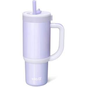 Ello Oasis Go+ 14oz Insulated Stainless Kids Tumbler with Straw, A La Mode | Leakproof kids tumbler with top handle and retracting straw. BPA-free, keeps drinks cold, great for school and travel(Shiny: Purple)