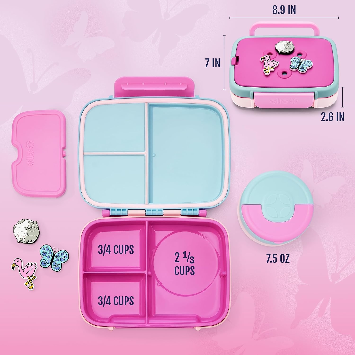 image:imageEllo Benni Kids Bento Box with Insulated Food Jar and Ice Pack Leakproof Lunch Container 3 Compartments Charm Compatible Hot and Cold Food Storage for School Lunch and Field Trips Junior CadetRazzmatazz