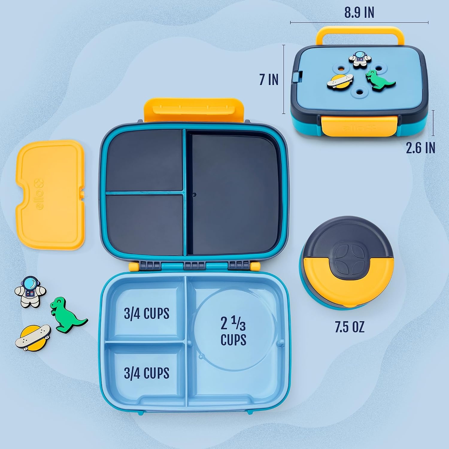 image:imageEllo Benni Kids Bento Box with Insulated Food Jar and Ice Pack Leakproof Lunch Container 3 Compartments Charm Compatible Hot and Cold Food Storage for School Lunch and Field Trips Junior CadetJunior Cadet