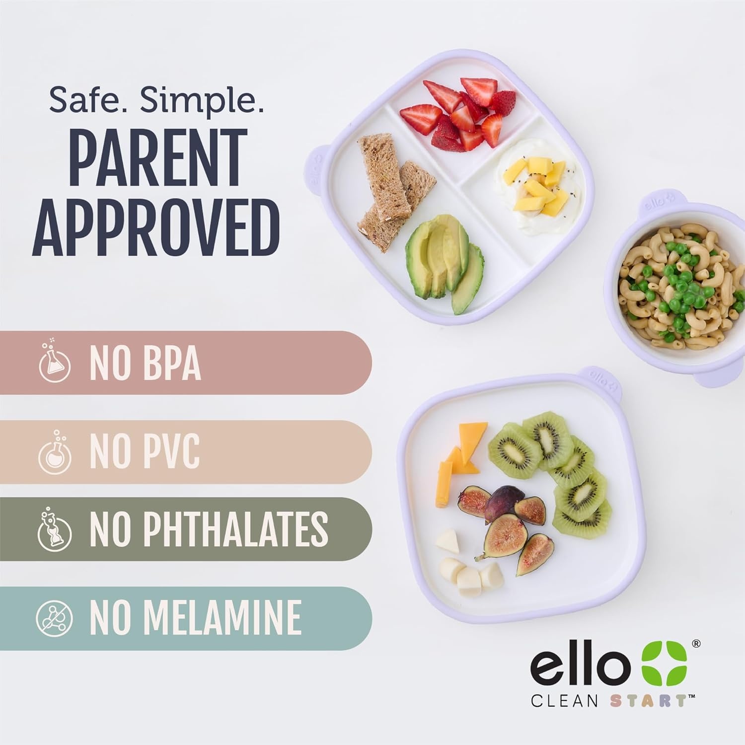 image:imageEllo Clean Start Toddler Dinner Plate 2 Pack BPAFree Ceramic Plates with Divider amp Silicone Sleeve for BabiesToddlers Microwave amp Dishwasher Safe High Chair Friendly Cashmere PinkDuneCashmere Pink