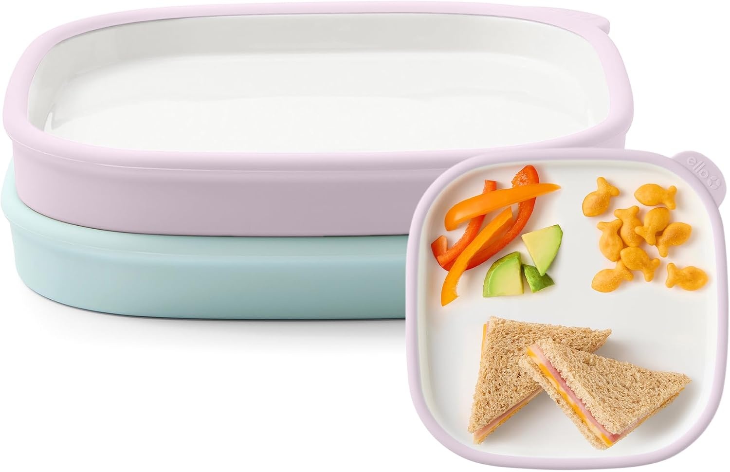 image:imageEllo Clean Start Toddler Dinner Plate 2 Pack BPAFree Ceramic Plates with Divider amp Silicone Sleeve for BabiesToddlers Microwave amp Dishwasher Safe High Chair Friendly Cashmere PinkDuneSugarplum