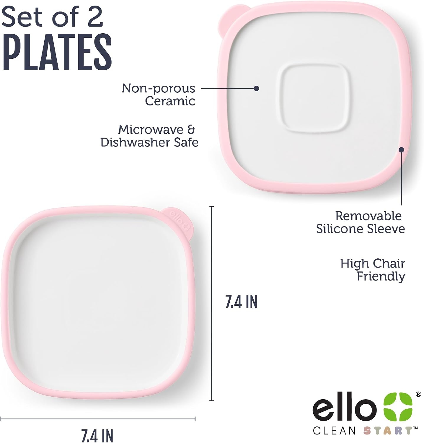 image:imageEllo Clean Start Toddler Dinner Plate 2 Pack BPAFree Ceramic Plates with Divider amp Silicone Sleeve for BabiesToddlers Microwave amp Dishwasher Safe High Chair Friendly Cashmere PinkDuneCashmere Pink