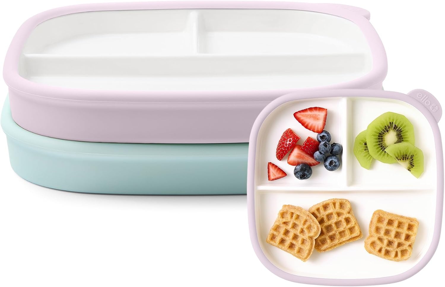 image:imageEllo Clean Start Toddler Dinner Plate 2 Pack BPAFree Ceramic Plates with Divider amp Silicone Sleeve for BabiesToddlers Microwave amp Dishwasher Safe High Chair Friendly Cashmere PinkDuneSugarplum
