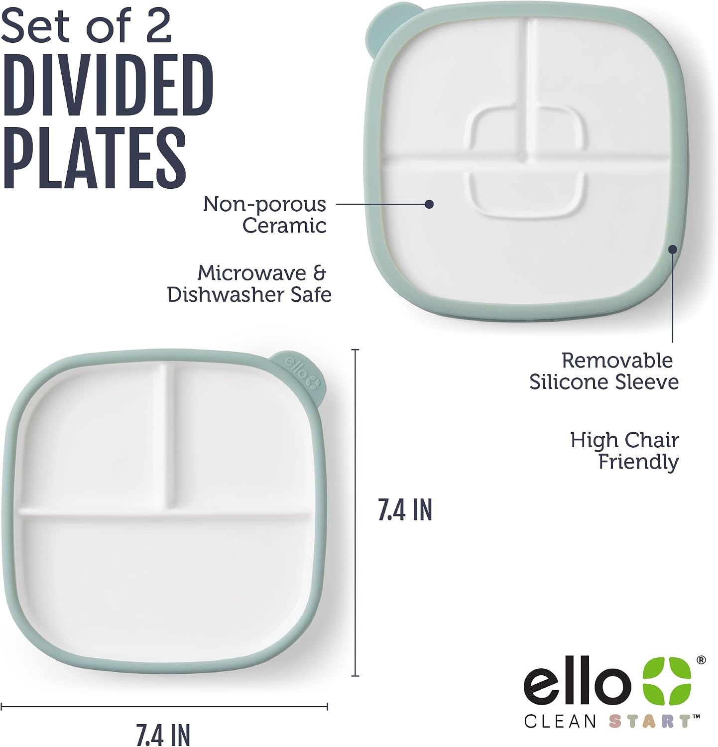 image:imageEllo Clean Start Toddler Dinner Plate 2 Pack BPAFree Ceramic Plates with Divider amp Silicone Sleeve for BabiesToddlers Microwave amp Dishwasher Safe High Chair Friendly Cashmere PinkDuneSugarplum