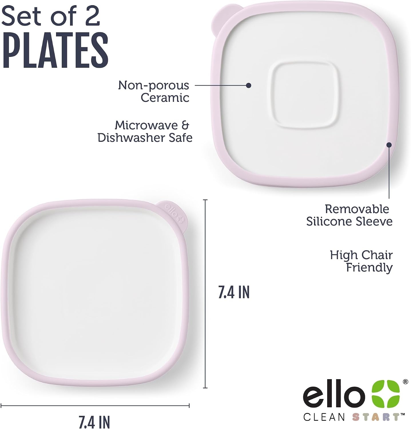 image:imageEllo Clean Start Toddler Dinner Plate 2 Pack BPAFree Ceramic Plates with Divider amp Silicone Sleeve for BabiesToddlers Microwave amp Dishwasher Safe High Chair Friendly Cashmere PinkDuneSugarplum