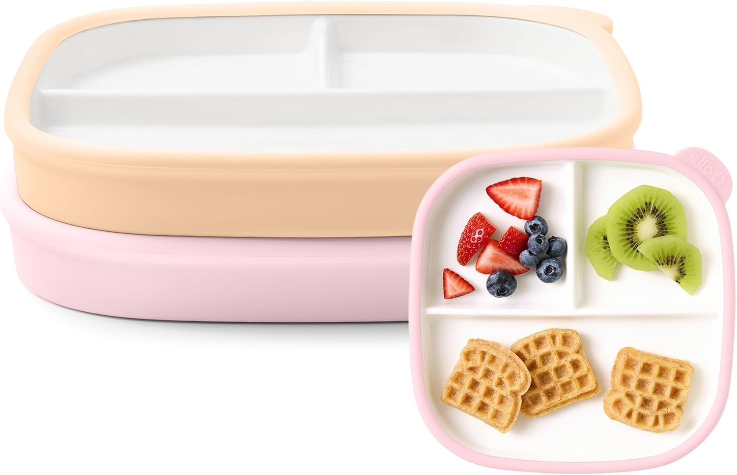 image:imageEllo Clean Start Toddler Dinner Plate 2 Pack BPAFree Ceramic Plates with Divider amp Silicone Sleeve for BabiesToddlers Microwave amp Dishwasher Safe High Chair Friendly Cashmere PinkDuneCashmere Pink