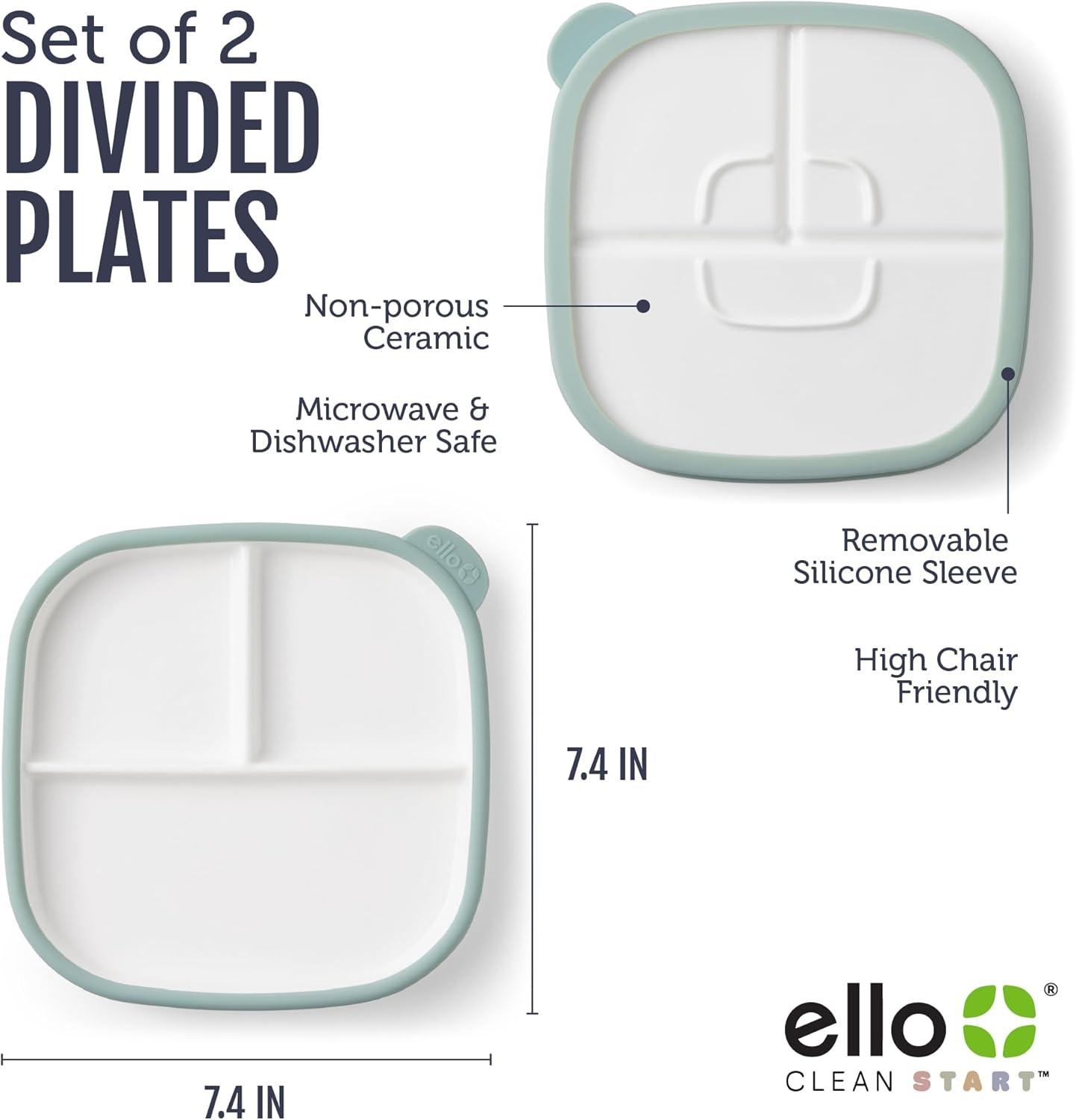 image:imageEllo Clean Start Toddler Dinner Plate 2 Pack BPAFree Ceramic Plates with Divider amp Silicone Sleeve for BabiesToddlers Microwave amp Dishwasher Safe High Chair Friendly Cashmere PinkDuneDewdrop